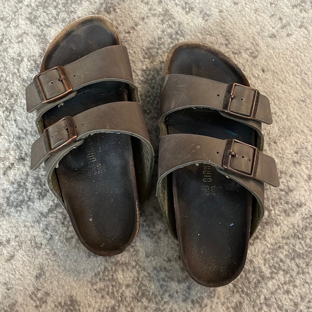 Grey Birkenstock sandals two strap